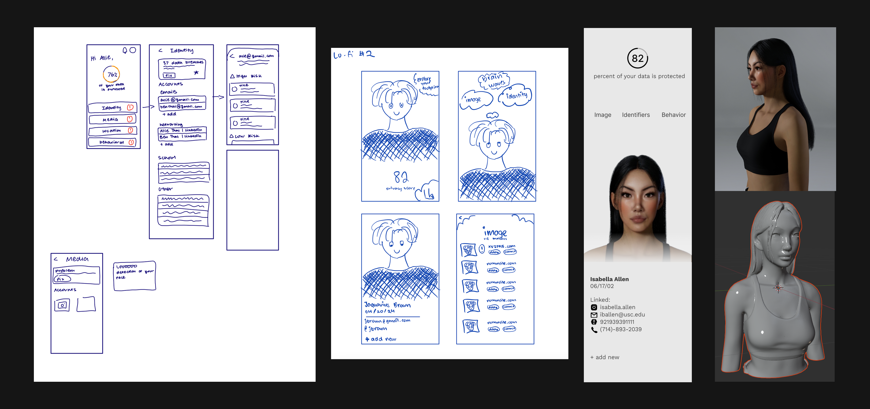 Identifi lo-fi explorations — behavior flow screens